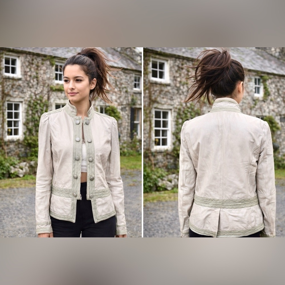 Joie sz MD soft lamb leather taupe jacket w detailing brushed silver buttons